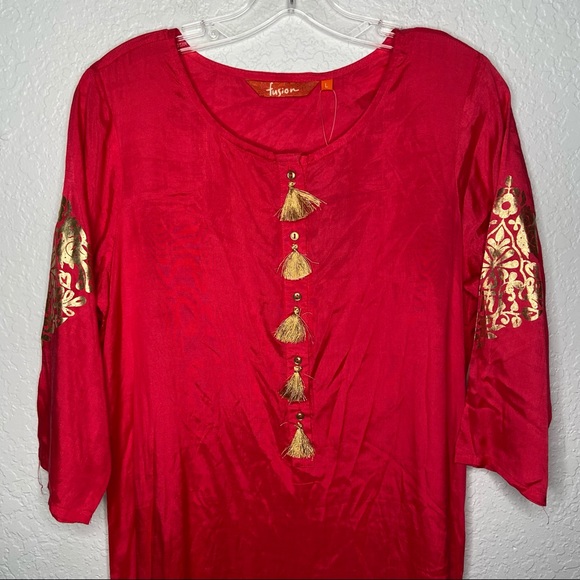 Pakistani Designer Ethnic By Outfitters Kurta Fusion Coral Pink Large Asymmetric - Picture 4 of 10